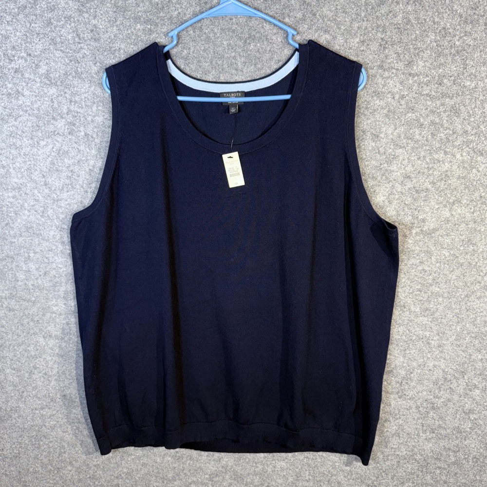 Talbots Woman Navy Blue Pima Cotton Sleeveless Knit Top Plus Size 3X